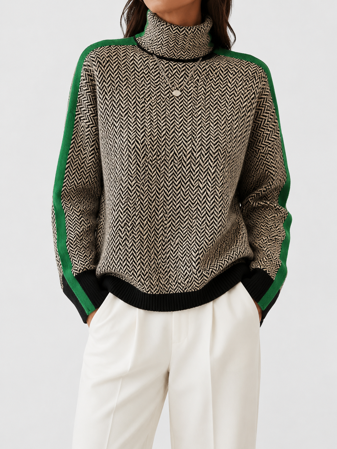 Women's Luxe Herringbone Mock-Neck Sweater