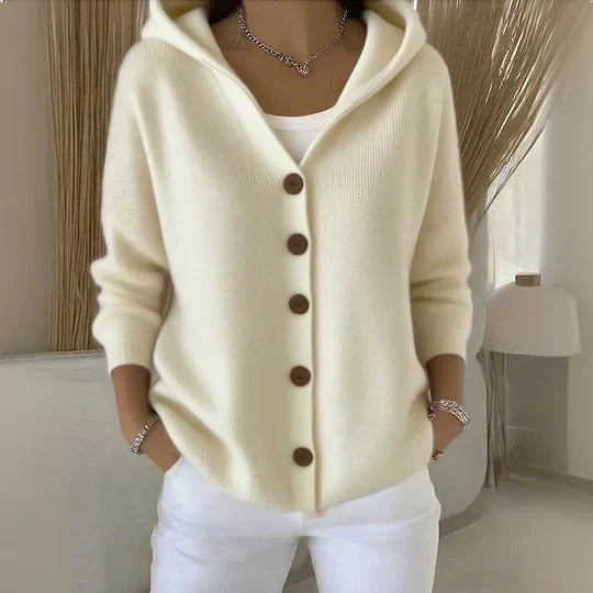 Women's Hooded Knit Cardigan in Beige
