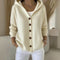 Women's Hooded Button-Up Knit Cardigan in Beige