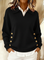 Women's Polo Collar Sweater with Gold Buttons in Black