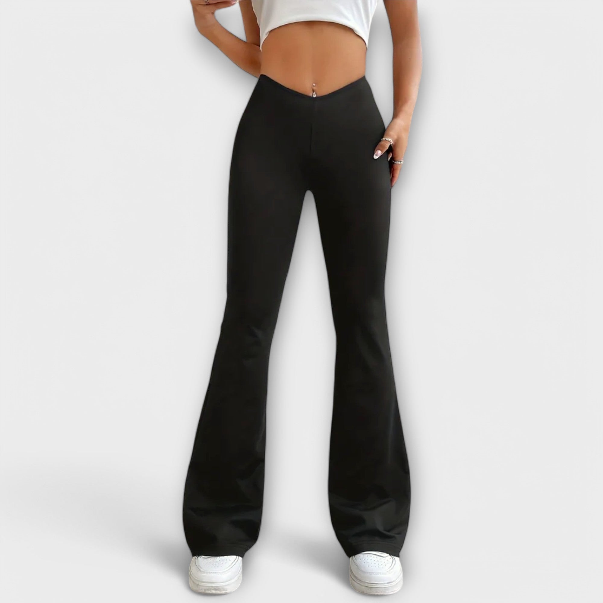 Women's Relaxed Pants with Flared Leg in Black