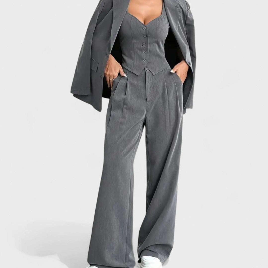 Women's Elegant 3-Piece Suit in Gray