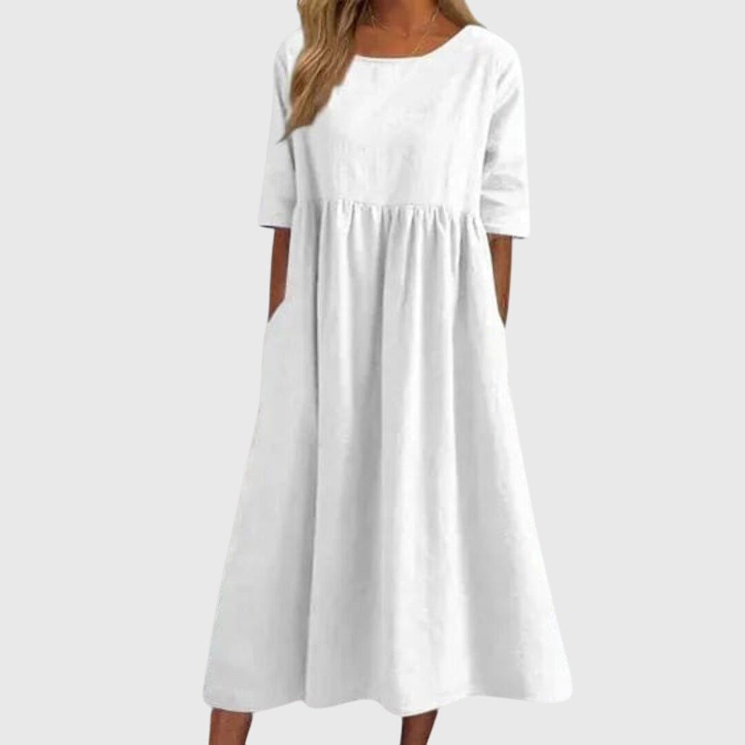Women's Elegant Short-Sleeved Dress in White