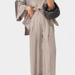 V-Neck Top with Straight-Leg Pants Set in Apricot