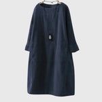 Women's Relaxed Corduroy Midi Dress in Dark Blue