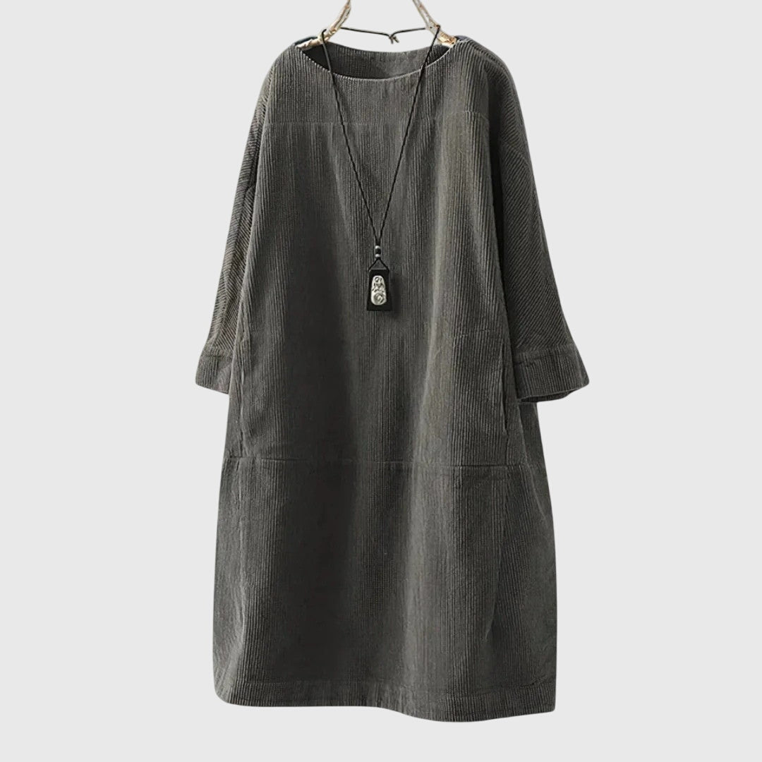 Women's Relaxed Corduroy Midi Dress in Gray
