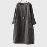 Women's Relaxed Corduroy Midi Dress in Gray