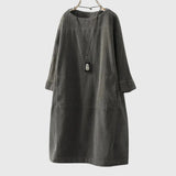Women's Relaxed Corduroy Midi Dress in Gray