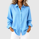 Women's Classic Solid Button-Front Blouse in Blue