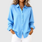 Women's Classic Solid Button-Front Blouse in Blue