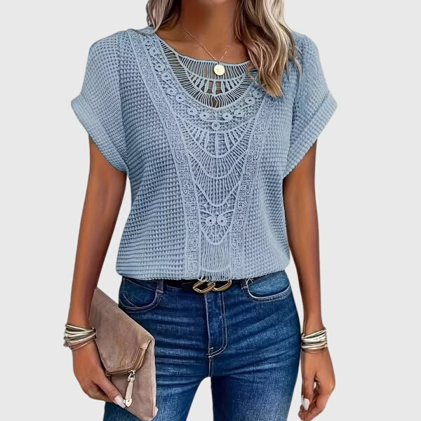 Women's Elegant Ibiza Style Blouse in Light Blue