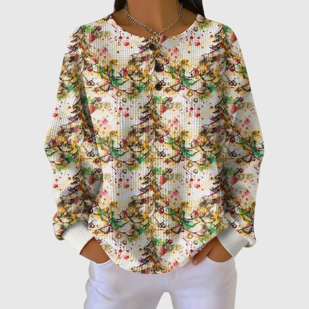 Festive Christmas Tree Pattern Cozy Sweater in Multicolor