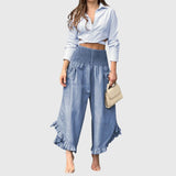 Women's Casual Pants with Fashionable Pleats in Blue