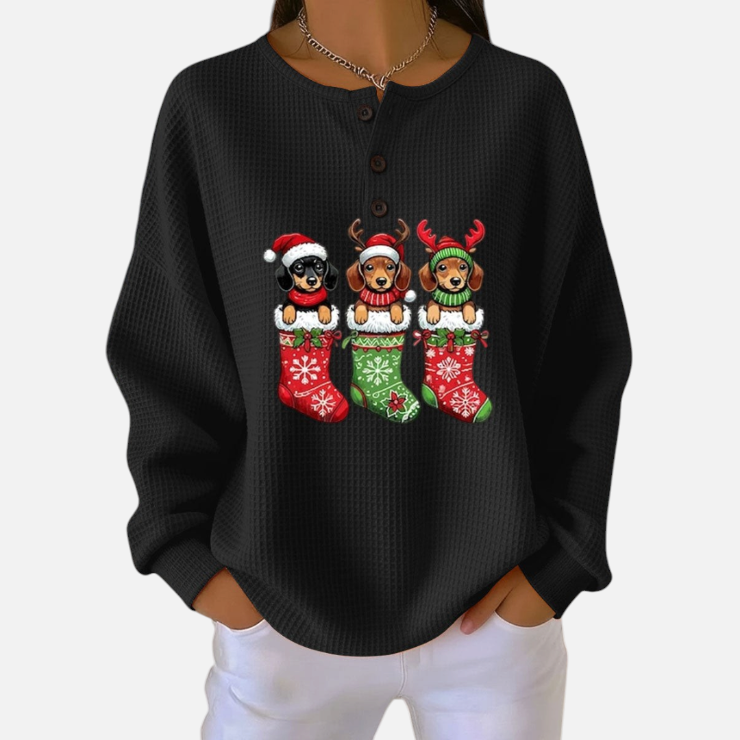 Retro Christmas Sweater Featuring Dog Design in Black
