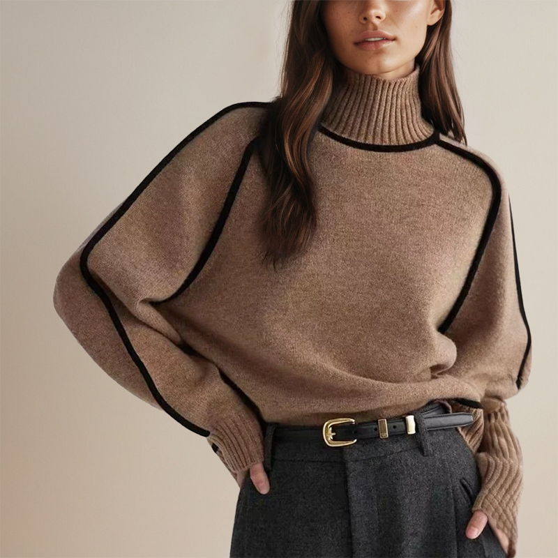 Women's Ribbed Turtleneck Sweater in Espresso Brown