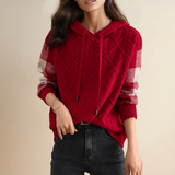 Women's Cable-Knit Hooded Sweater in Red