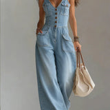 Women's Casual Denim Overalls in Blue