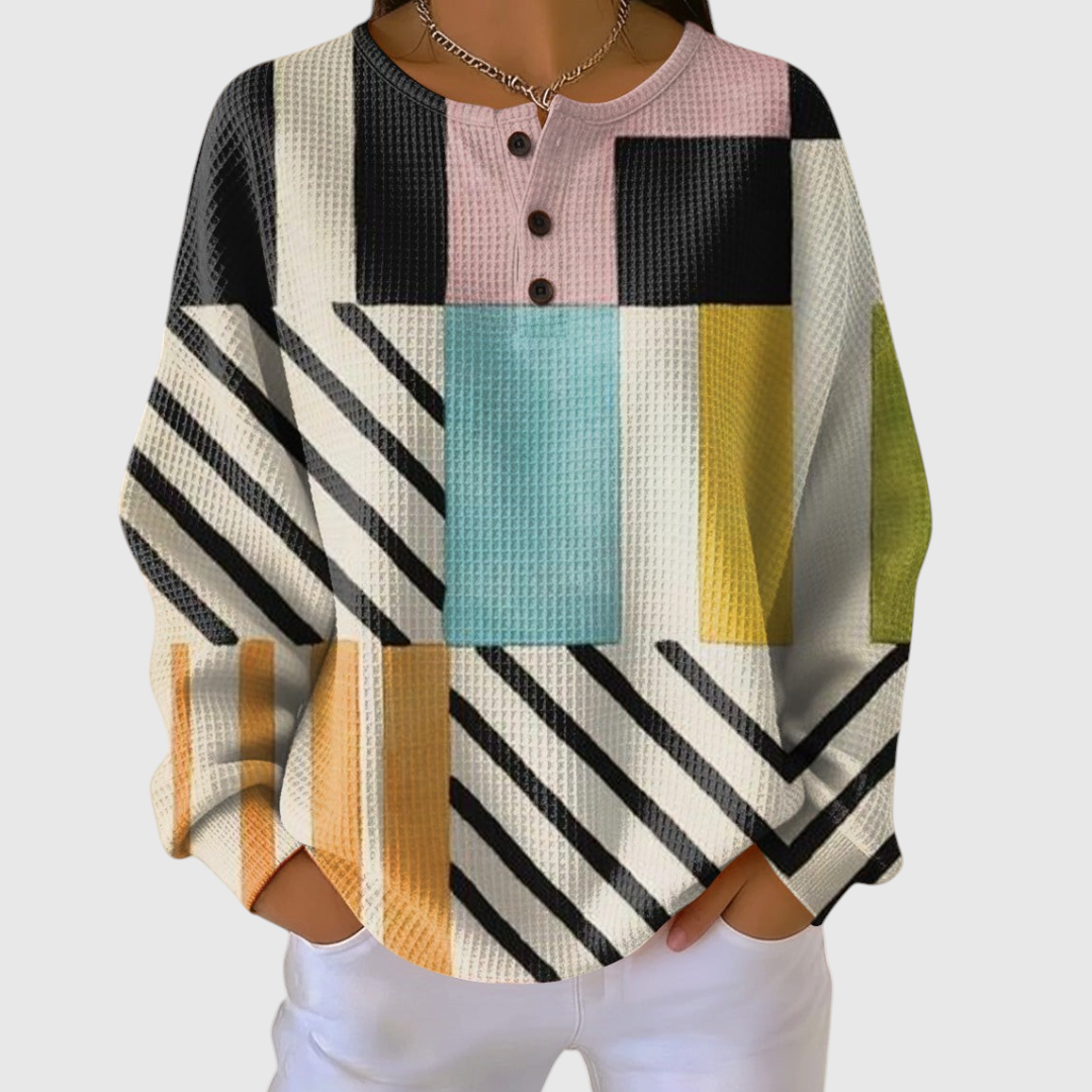 Women's Colorful Check Pattern Sweater in Art