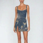 Women's Midnight Blue Beaded Mini Dress