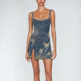 Women's Midnight Blue Beaded Mini Dress