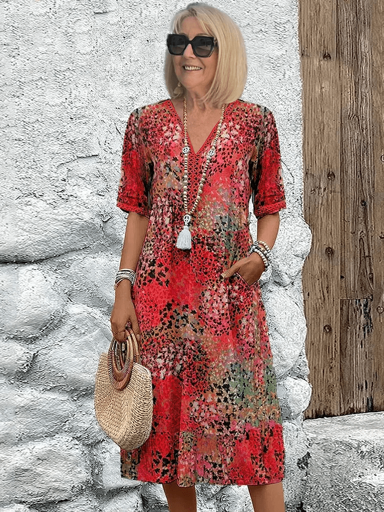 Women's Ocean Breeze Summer Midi Dress in Scarlet Red