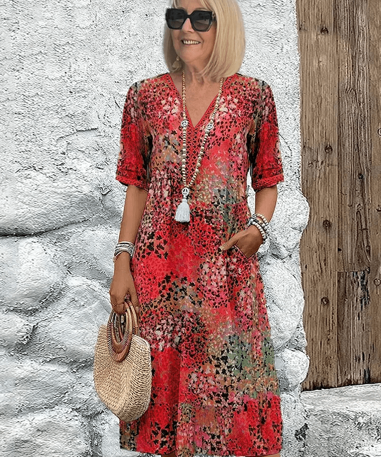 Women's Ocean Breeze Summer Midi Dress in Scarlet Red