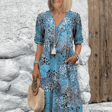 Women's Ocean Breeze Summer Midi Dress in Ocean Blue