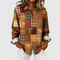 Women's Vintage Patchwork Button-Front Blouse in Light Brown