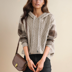 Women's Cable-Knit Hooded Sweater in Beige