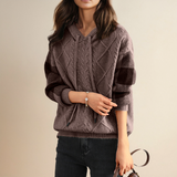 Women's Cable-Knit Hooded Sweater in Brown