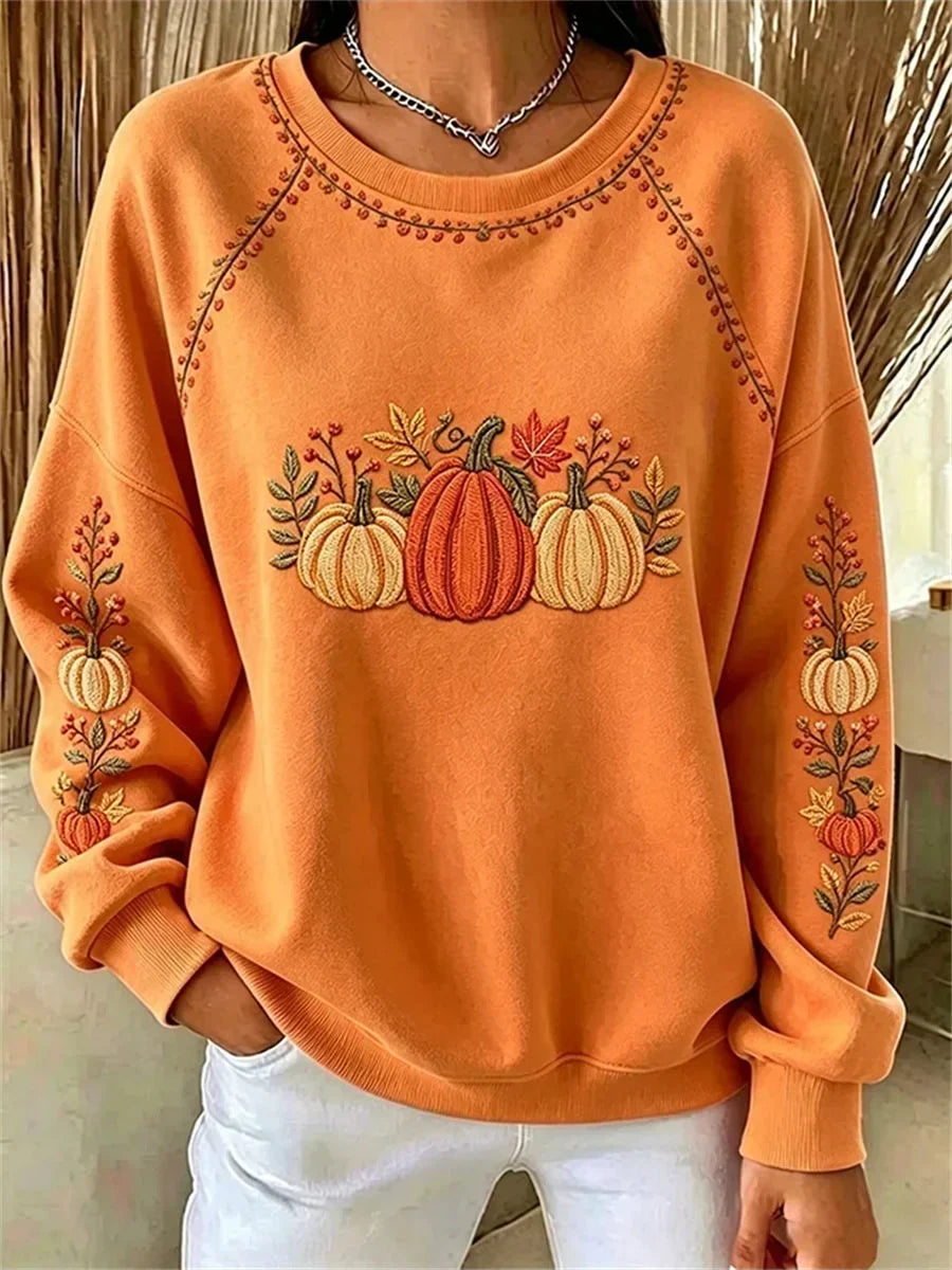 Women's Pumpkin Trio Sweatshirt in Orange