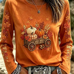 Women's Pumpkin Wagon Long-Sleeve Tee in Orange