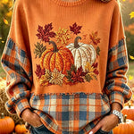 Women's Plaid Pumpkin Sweatshirt in Orange