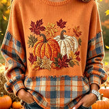 Women's Plaid Pumpkin Sweatshirt in Orange