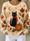 Women's Black Cat Autumn Leaves Sweatshirt in Beige