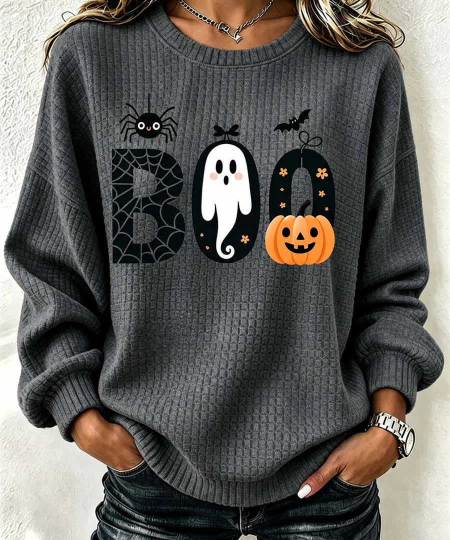 Women's Boo Ghost Pumpkin Sweatshirt in Gray