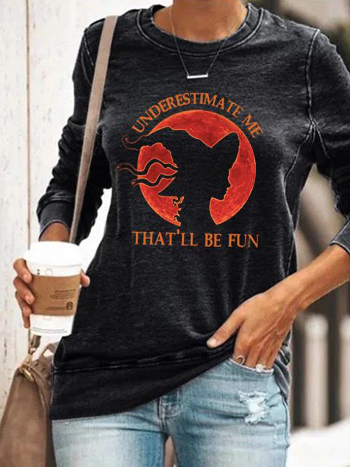 Women's Red Moon Witch Sweatshirt in Black