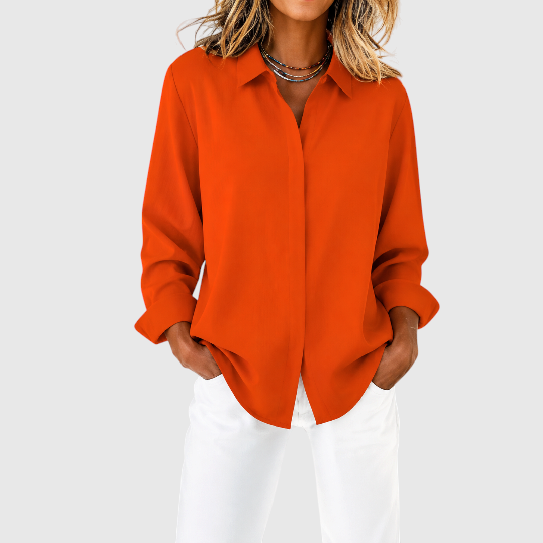 Women's Loose-Fit Collared Blouse in Orange