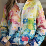 Women's Watercolor Floral Zip Cardigan