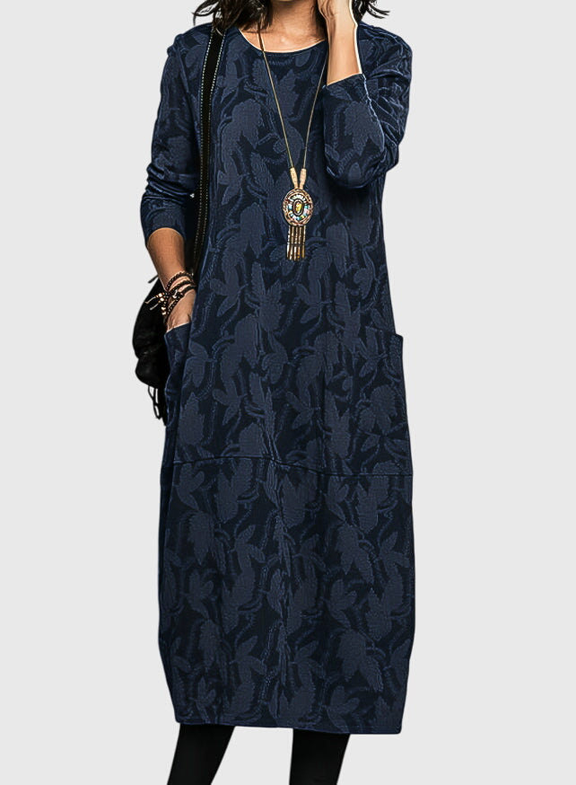 Women's Casual Round-Neck Dress in Blue