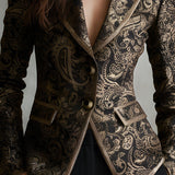 Quiet Luxury Paisley Jacquard Wrapped Lapels Fitted Blazer