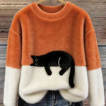 Women's Soft Cat Graphic Sweater in Orange