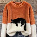 Women's Soft Cat Graphic Sweater in Orange