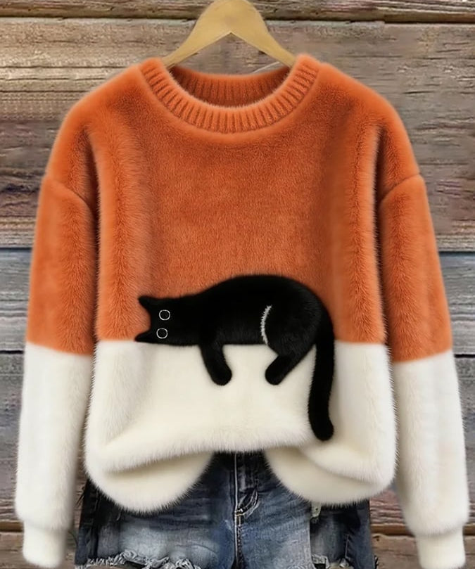 Women's Soft Cat Graphic Sweater in Orange