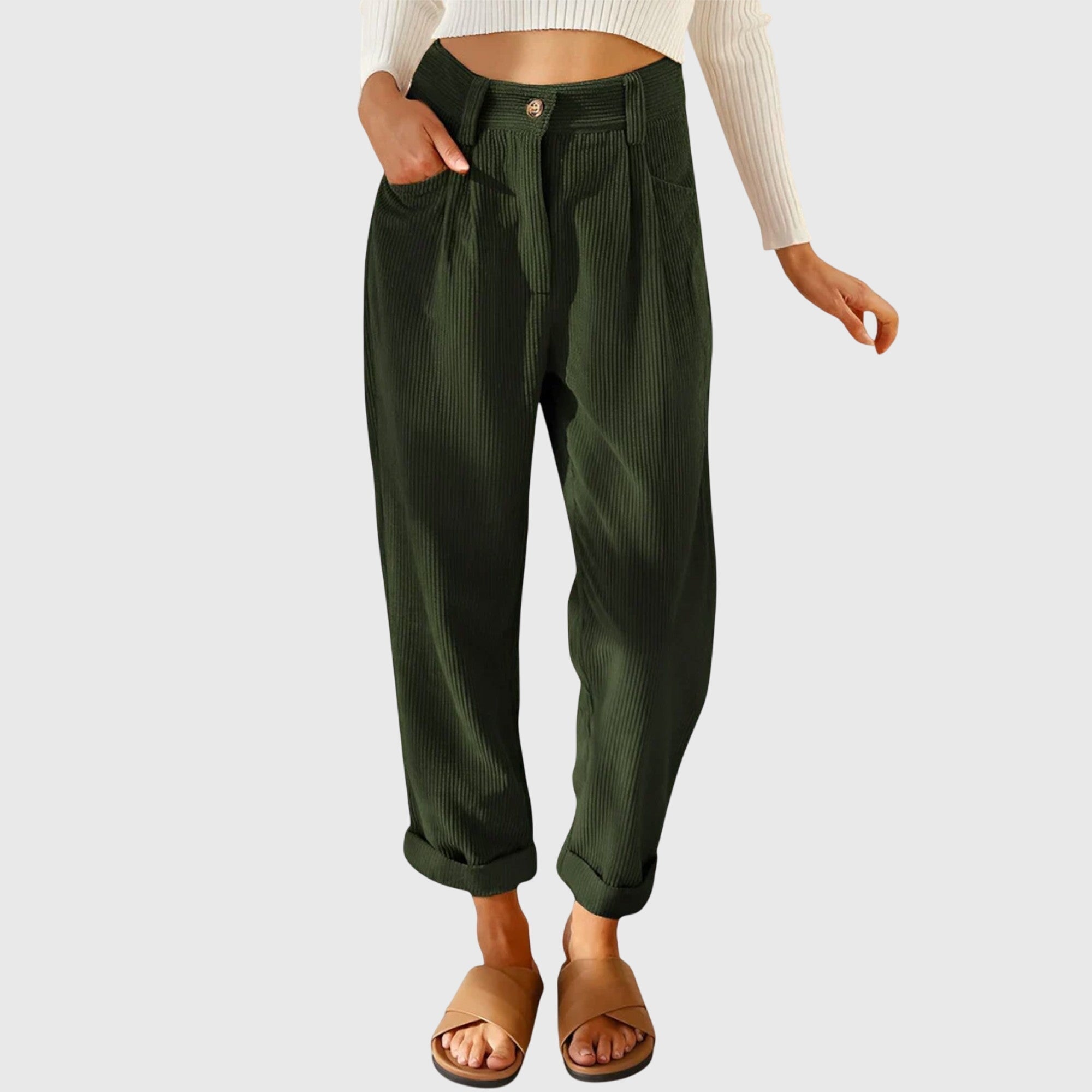 Women's Modern Cord Pants in Green