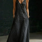 Women's Button-Front Denim Maxi Dress in Black