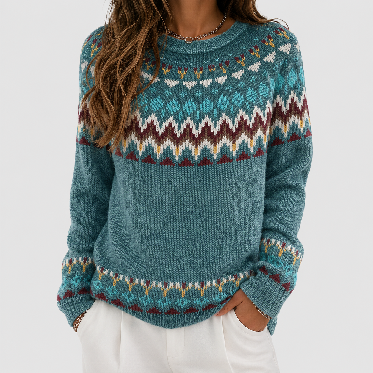 Women's Retro Wave-Pattern Sweater