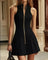 Women's Ruched Sleeveless Zip Dress in Black