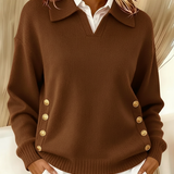 Women's V-Neck Sweater with Collar in Brown