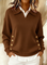 Women's Polo Collar Sweater with Gold Buttons in Brown